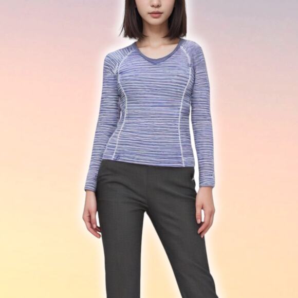 ICEBREAKER Women's New Zealand Merino Bodyfit+ 200 Long Sleeve Top Sz XS Striped - Picture 1 of 6